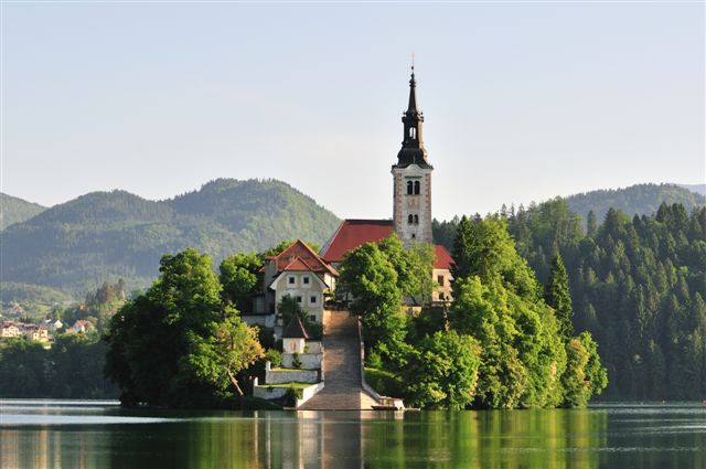 Bled lake with the church on island, Slovenia, Europe